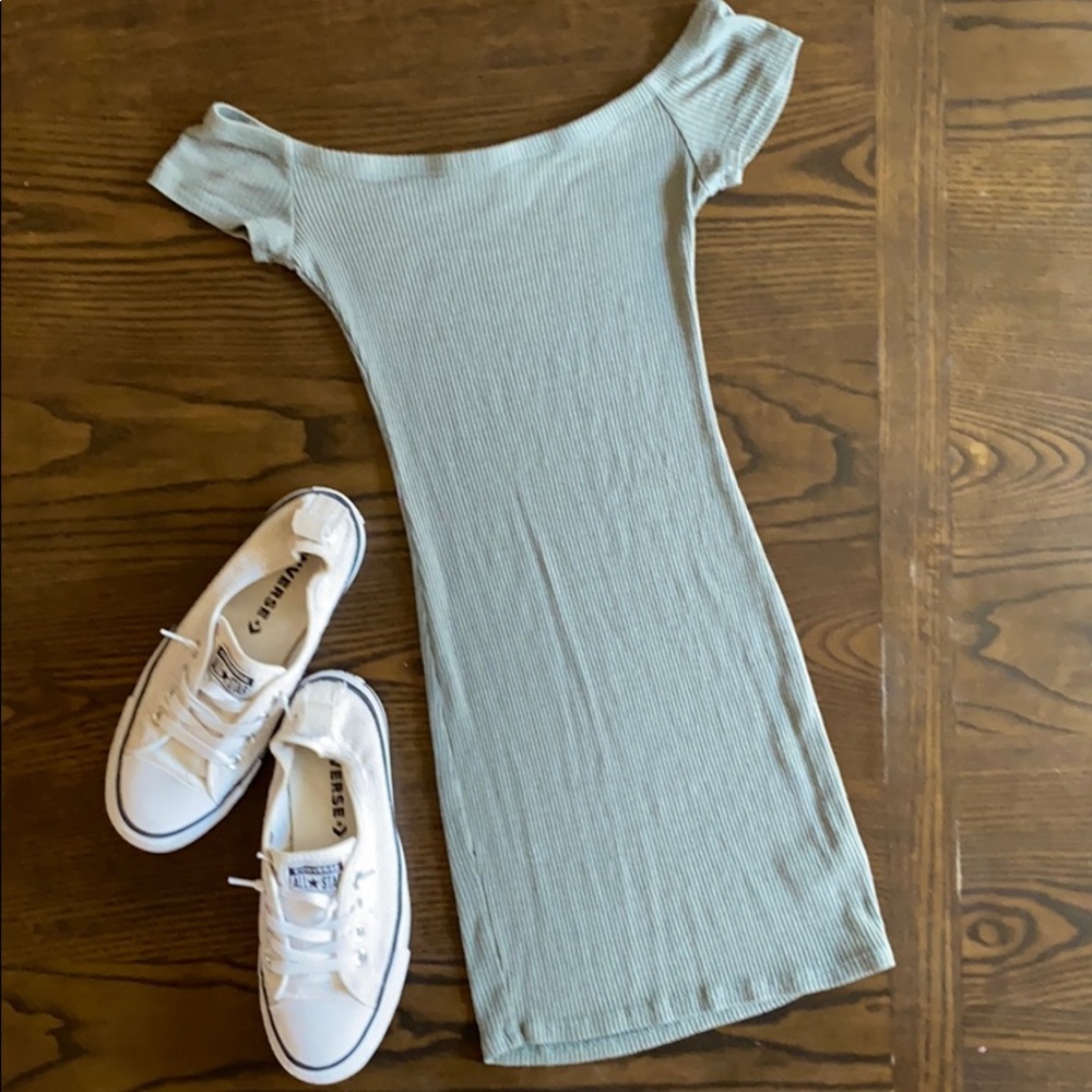 Sexy off the shoulder ribbed mini dress